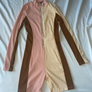 Zip Half Placket Color block Romper